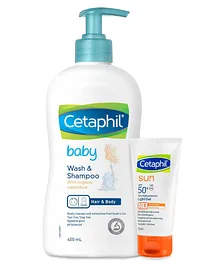 Cetaphil Baby Wash & Shampoo 400 ml and Sun SPF 50- Light Gel 50 ml for women
