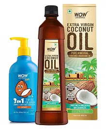 WOW Skin Science Kids Tip to Toe Wash Coconut - 300 ml and Extra Virgin Coconut Oil - 400 ml for Women