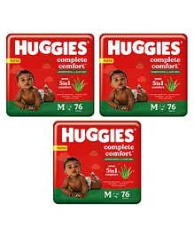 Huggies Complete Comfort Wonder Pants with Aloe Vera, Medium (M) size baby diaper pants, 76 count - (Pack of 3)