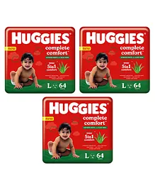 Huggies Complete Comfort Wonder Pants with Aloe Vera, Large (L) size baby diaper pants, 64 count - (Pack of 3)