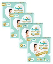 Pampers Premium Care Pants, Medium size baby diapers (M), 54 Count, Softest ever Pampers pants - (Pack of 4)