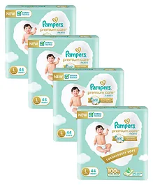 Pampers Premium Care Pants, Large size baby diapers (L), 44 Count, Softest ever Pampers pants - (Pack of 4)