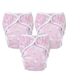 Paw Paw Reusable Large Diaper With Insert Walrus Print - Pink  (Pack of 3)