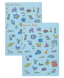 Quick Dry Small Baby Bed Protector Sublimation Animals & Toys Print - Sky Blue (Pack of 2)