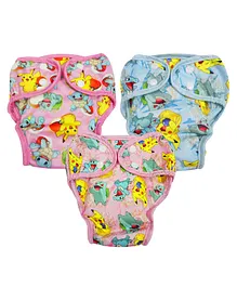Pokemon Reusable Cloth Diaper with Insert Pad 2 Pink and  1 Blue - Small (Pack of 3)