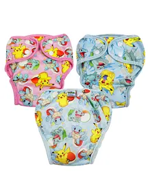 Pokemon Reusable Cloth Diaper Medium - 2 Blue and 1 pink (pack of 3)