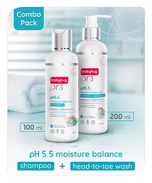 Babyhug Pro pH 55 Moisture Balance Head to Toe Wash - 200ml & Babyhug Pro pH 55 Moisture Balance Shampoo - 100ml