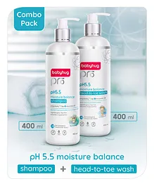 Babyhug Pro pH 55 Moisture Balance Head to Toe Wash - 400ml & Babyhug Pro pH 55 Moisture Balance Shampoo - 400ml