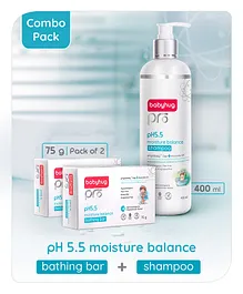Babyhug Pro pH 55 Moisture Balance Shampoo - 400ml  & Babyhug Pro pH 55 Moisture Balance Bathing Bar - 150 gm- Pack of 2