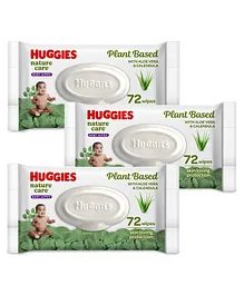 Huggies Nature Care Baby Wipes - Plant Based with Aloe Vera & Calendula - 72 pieces - (Pack of 3)