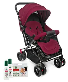 Babyhug Symphony Stroller - Mauve with Natural Mosquito Repellent Patches (48 pcs) & Fabric Roll On (8ml - Pack of 2) - Set of 4