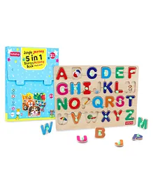 Babyhug 5 In 1 Story & Activity Animal Shape Books Vol 1 Pack of 5 with 26pieces wooden Alphabet puzzle