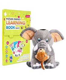 Babyhug Big Picture Learning Book Vol 2 Pack Of 4 with Baby Elephant Soft Toy with Attached Monkey