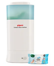 Pigeon Compact Steam Sterilizer - White & Mother Sparsh Water Based Wipes - 80 Pieces