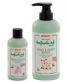 Pigeon Natural Botanical Baby Head And Body Wash - 500 ml & Pigeon Natural Botanical Baby Milky Lotion - 200 ml