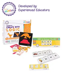 Intelliskills STEAM Series Magnetic Create with Logic (112 Puzzles & Solutions) & Word Builder ABC and Animal World Set of 2