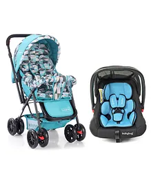 Babyhug Amber Car Seat cum Carry Cot With Rocking Base & Black BlueBabyhug Cocoon Stroller With Mosquito Net & Reversible Handle - Sea Green