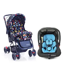 Babyhug Amber Car Seat cum Carry Cot With Rocking Base & Black BlueBabyhug Cosy Cosmo Stroller With Reversible Handle & Back Pocket - Navy Blue