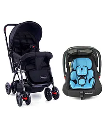 Babyhug Amber Car Seat cum Carry Cot With Rocking Base & Black BlueBabyhug Cocoon Stroller With Mosquito Net & Reversible Handle - Mid Night Black