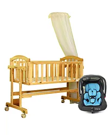 Babyhug Amber Car Seat cum Carry Cot With Rocking Base & Black BlueBabyhug Ionia Wooden Cradle With Mosquito Net - Natural Finish