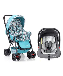 Babyhug Amber Car Seat Cum Carry Cot With Rocking Base & GreyBabyhug Cocoon Stroller With Mosquito Net & Reversible Handle - Sea Green