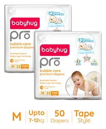 Babyhug Pro Bubble care premium Tape Style Diaper Medium - 25 Pieces -(Pack of 2)