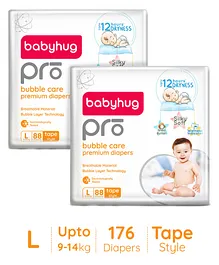 Babyhug Pro Bubble care premium Tape Style Diaper Large - 88 Pieces -(Pack of 2)