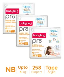Babyhug Pro Bubble care premium Tape Style Diaper New Born - 86 Pieces -(Pack of 3)
