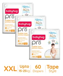 Babyhug Pro Bubble care premium Tape Style Diaper XX Large - 20 Pieces -(Pack of 3)