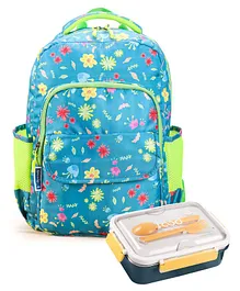 Pine kids Azure School Backpack with Stainless Steel Lunch Box-Multicolor