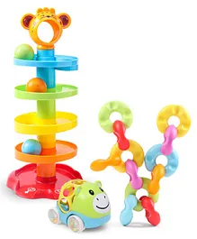 Babyhug Free Wheel Car Cum Rattle Toy Hippo with C Shaped Chain Links &  Roll Ball Tiger Shaped Set