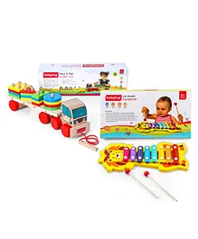 Babyhug Stack & Pull Wooden Truck with Lion Wooden Xylophone