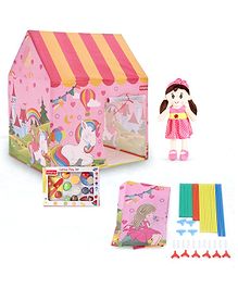 Babyhug Playtime Unicorn Foldable Tent House with Elle Candy Doll & Fruit Cutting Play Set