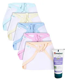 Babyhug U Shape Muslin Nappy Set Medium Pack Of 5 - Multicolor- 1 Qty and Himalaya Herbal Diaper Rash Cream - 50 grams- 1 Qty