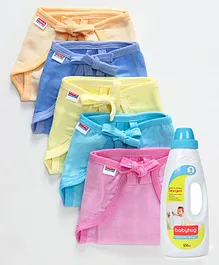 Babyhug U Shape Muslin Nappy Set Lace Small Pack Of 5 - Multicolor- 1 Qty and Babyhug Liquid Laundry Detergent - 550 ml- 1 Qty