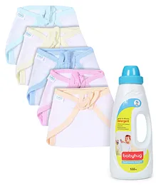 Babyhug U Shape Muslin Nappy Set Medium Pack Of 5 - Multicolor- 1 Qty and Babyhug Liquid Laundry Detergent - 550 ml- 1 Qty