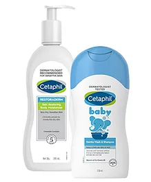 Cetaphil Baby Gentle Wash &Shampoo And Restoraderm Moisturising Lotion  (230 ml - 295 ml)