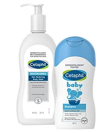 Cetaphil Baby Shampoo With Restoraderm Body Wash (200 ml - 295 ml)