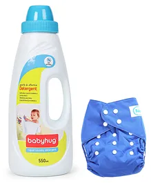 Babyhug Free Size Reusable Cloth Diaper With Insert - Blue- 1 Qty and Babyhug Liquid Laundry Detergent - 550 ml- 1 Qty
