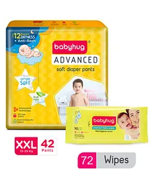 Babyhug Advanced Pant Style Diapers XXL - 42 Pieces & Babyhug Premium Baby Lemon Wipes - 72 Pieces