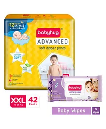 Babyhug Advanced Pant Style Diapers XXL - 42 Pieces & Babyhug Soothing Lavender & Chamomile Wipes - 72 Pieces