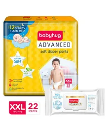 Babyhug Advanced Pant Style Diapers XXL - 22 Pieces & Babyhug Advanced 99 Water Wipes - 72 pieces