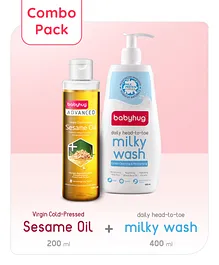 Babyhug Advanced Cold Pressed Extra Virgin Sesame oil 200 ml & Babyhug Daily Head To Toe Milky Wash - 400 ml