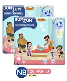 Bumtum Baby Diaper Pants New Chota Bheem Edition New Born - 64 Pieces  - (Pack of 2)