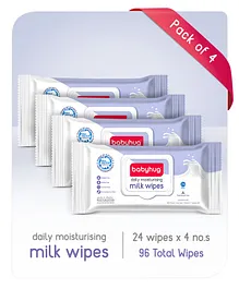 Babyhug Daily Moisturising Milk Wipes Travel Pack - 24 Pieces (pack of 4)