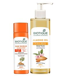 Biotique Almonld Oil Ultra Rich Body Wash With Sun Shield 50- Spf Sandalwood Sunscreen Lotion (200 ml & 120 ml)