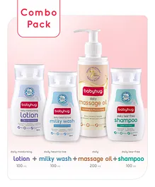 Babyhug Daily Massage Oil-200 ml,Wash,Shampoo,Lotion-100 ml Combo (Pack of 4)