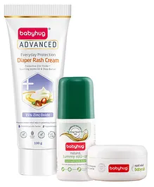Set of Babyhug Diaper Rash Cream, Tummy Roll On and Babybrub