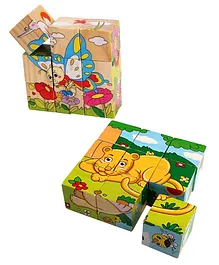 Trinkets & More 3D Wild Animal Block 6 Face Puzzle Wooden Cube Jigsaw 9 Pieces and Insects Theme 3D Jigsaw Puzzle Wooden Cube Block 6 Face 9 Pieces with Storage Tray