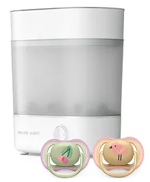 Avent Advanced Bottle Sterilizer & Ultra Air Free Flow Soother Decor Pack of 2 - Beige Green